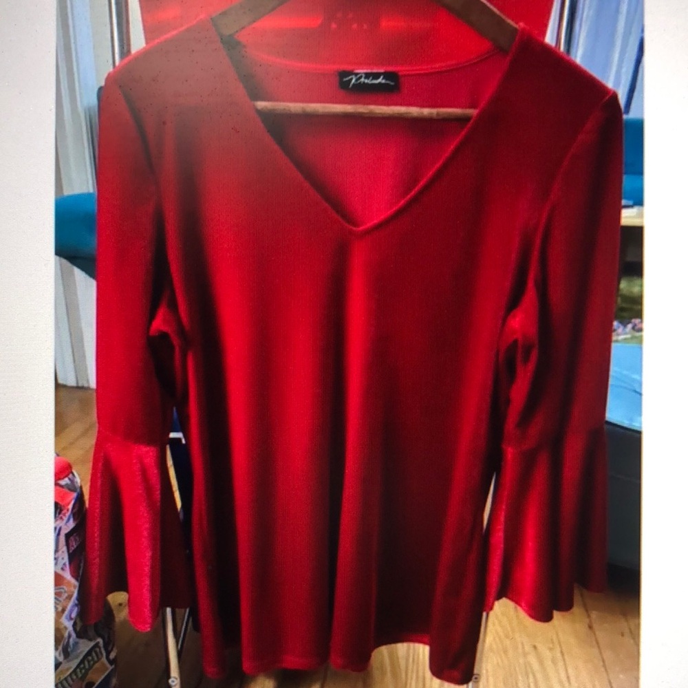 Red V-Neck Flared Sleeve Top